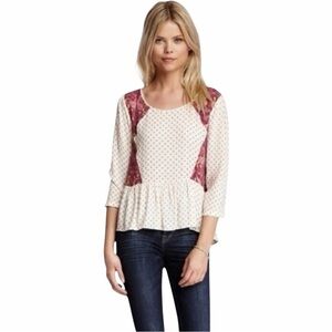 Free People Paisley Dandelion Peplum Peasant Top Blouse size Small